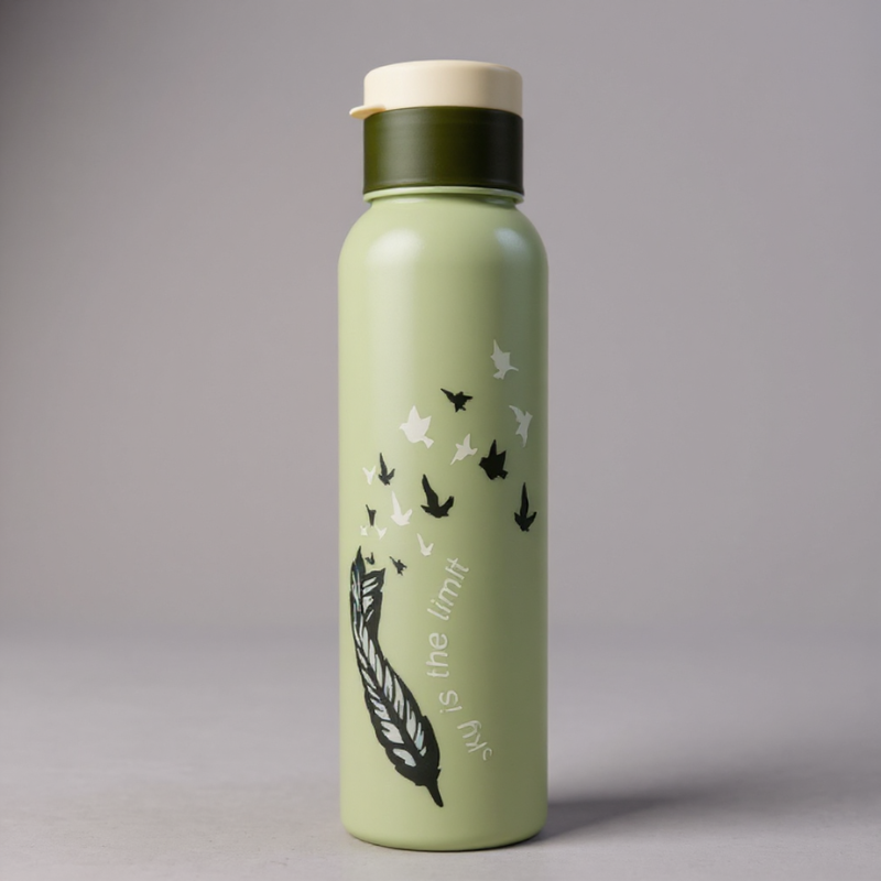 Elegant Feather and Birds Design Water Bottle – Durable, Reusable, and Eco-Friendly (Random color) ( Pack of 1 )