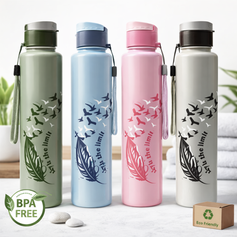 Elegant Feather and Birds Design Water Bottle – Durable, Reusable, and Eco-Friendly (Random color) ( Pack of 1 )