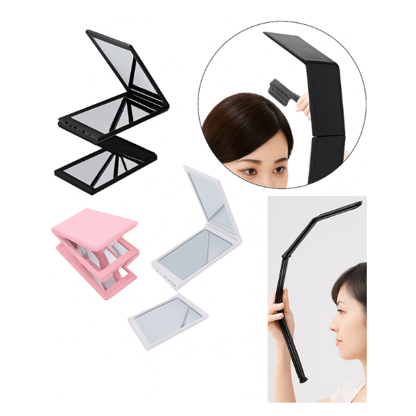Four Sided Folding Mirror- 4 Panel Expandable Mirror Travel Barbering Height Adjustable Mirror for Hair Cutting/Styling and Makeup (Random Colour)