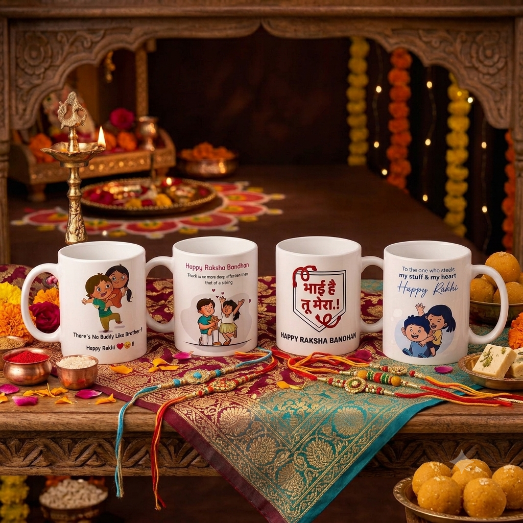 Rakhi Mug With Special Message | Customized Ceramic White Mug Raksha Bandhan Gifting for Bhai & Behna (Pack of 1)