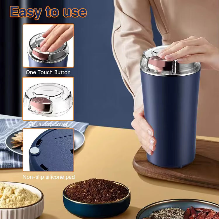 Stainless Steel Electric Coffee Grinder – Multifunctional Grinder with Overheat Protection, Portable Coffee Bean & Spice Grinder (Pack of 1)