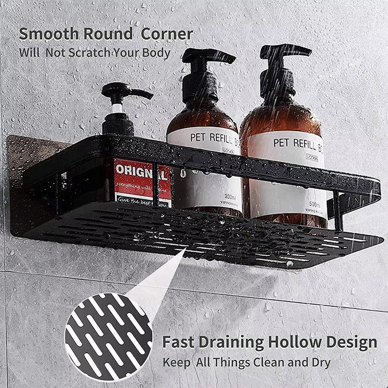 1Pcs Self-Adhesive Wall-Mounted Bathroom Shelves – Space Aluminum Shower Caddy Organizer for Kitchen & Bathroom Essentials