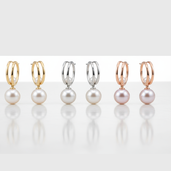 Modern Half Hoop Earrings - Double Pearl Drop Front Facing Statement Jewelry (Random color-1 Pair)