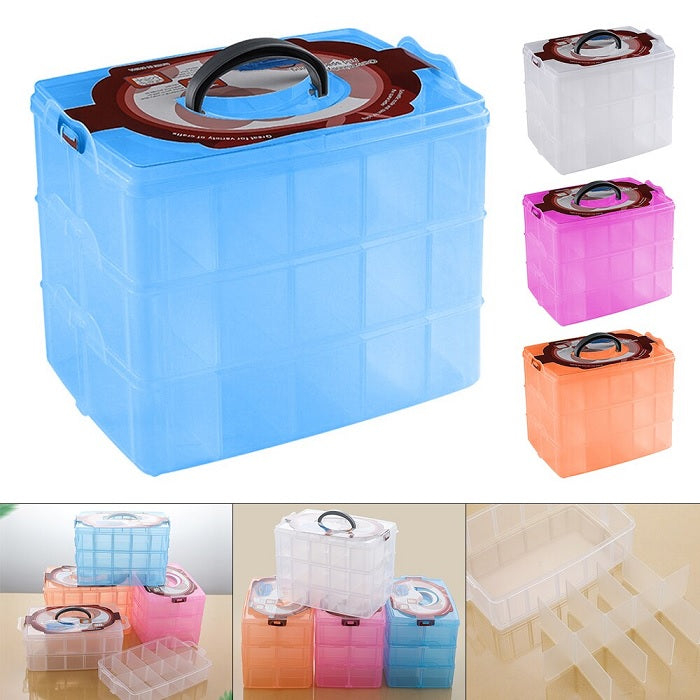 3 Layer – 30 Grid Storage Box | Transparent Plastic Organizer with Adjustable Compartments for Jewelry, Beads, Art & Craft Supplies (Random Color-Pack of 1)