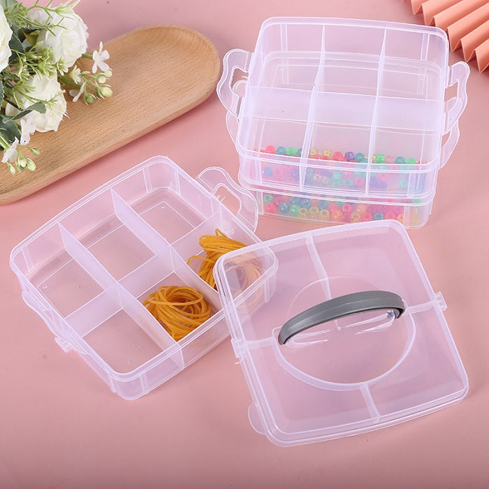 2-Layer 12-Grid Transparent Storage Box – Portable Detachable Organizer for Jewelry, Sewing, Buttons, Earrings, Hair Accessories & More (Pack of 1)