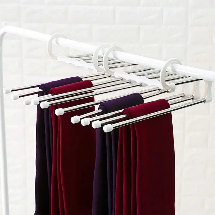 5-in-1 Stainless Steel Cloth Hanger – Multi-Layer Space Saving Wardrobe Organizer (Pack of 1)