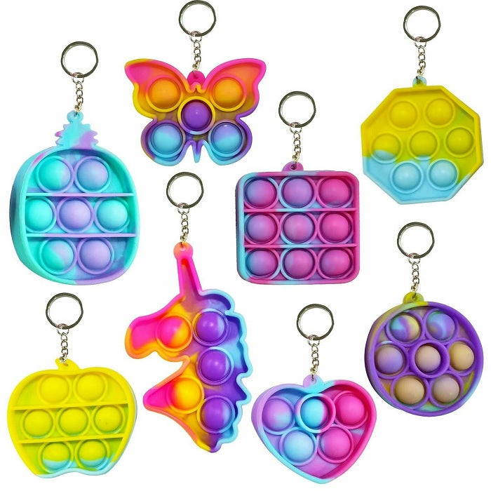 Pop It Keychain – Silicone Fidget Toy Keyring for Stress Relief & Fun Play (Pack of 4)
