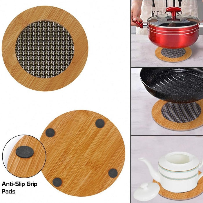 Bamboo Insulation Heat Table Pad – Round Shape Heat-Resistant Trivet for Kitchen & Dining (Pack of 1)