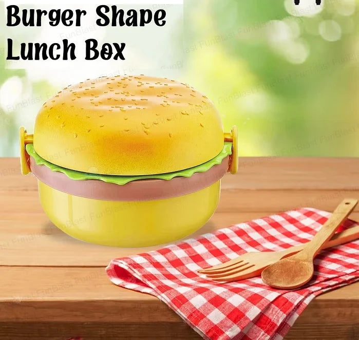 Burger Shape Lunch Box, Kids School Tiffin Box for Boys & Girls Leak Proof Plastic with Compartments