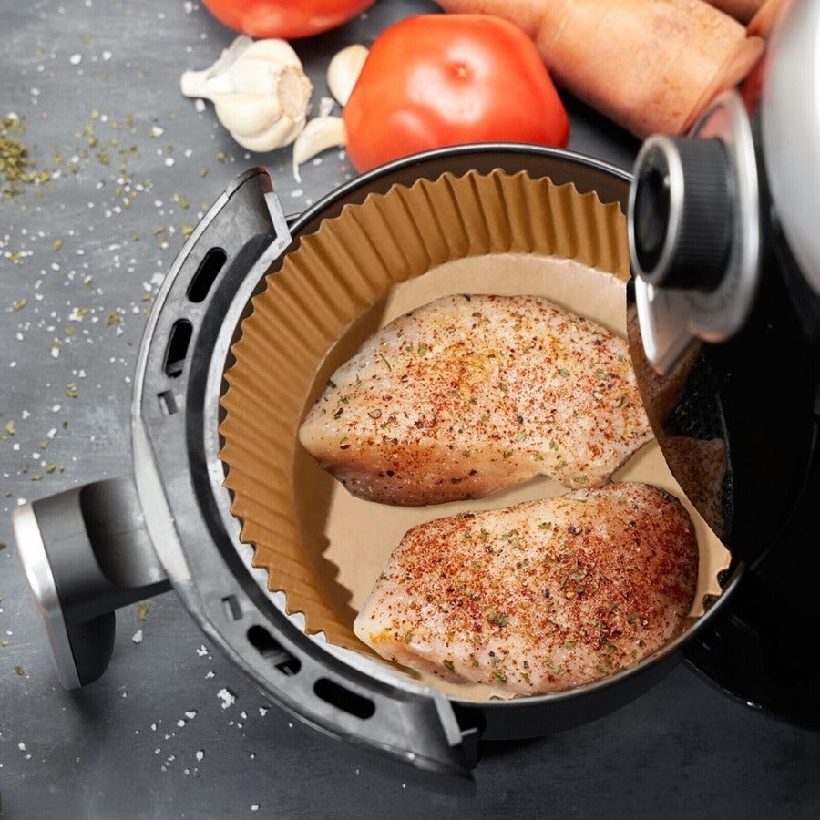 Air Fryer Paper Liners – Non-Stick, Disposable Parchment Sheets for Oil-Free Cooking (Pack of 50pcs)