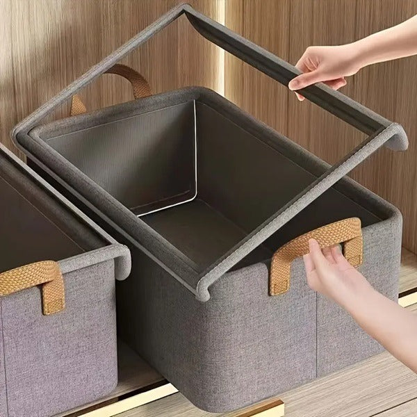 Foldable Storage Organizer Basket with Lid – Transparent Fabric Closet & Wardrobe Storage Box for Clothes(Pack of 1)