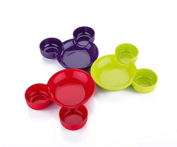 3pcs Mickey Face Snack Plates – Cartoon Plastic Mini Plates for Kids Tableware & Snack Tray Set