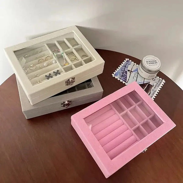 Velvet Jewelry Box with Glass Cover