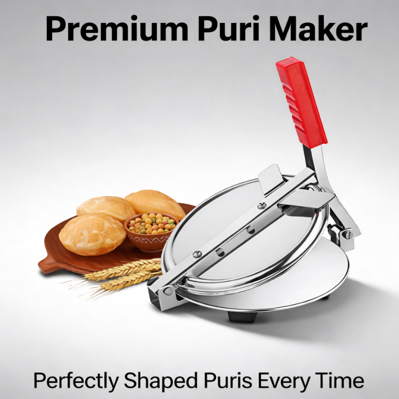 Heavy Quality Stainless Steel Puri Maker Press (6.5-Inch Dia) – Manual Roti Press with Handle | Papad, Khakhra & Chapati Maker