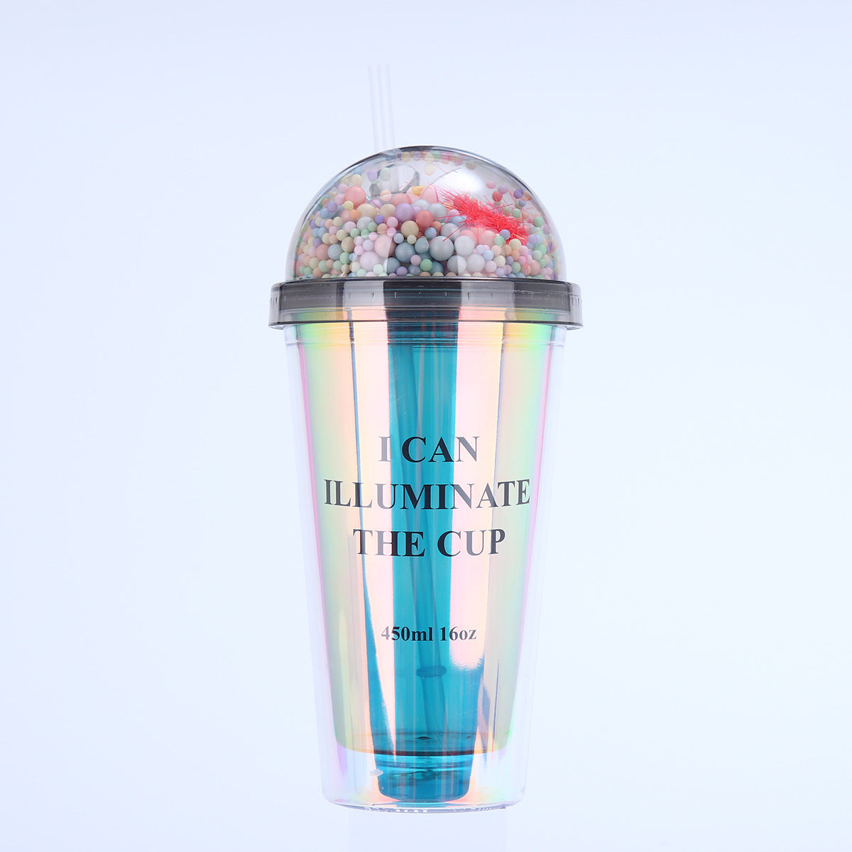 Double Layer Portable Cute Water Cup, Sipper with Straw and LED Light