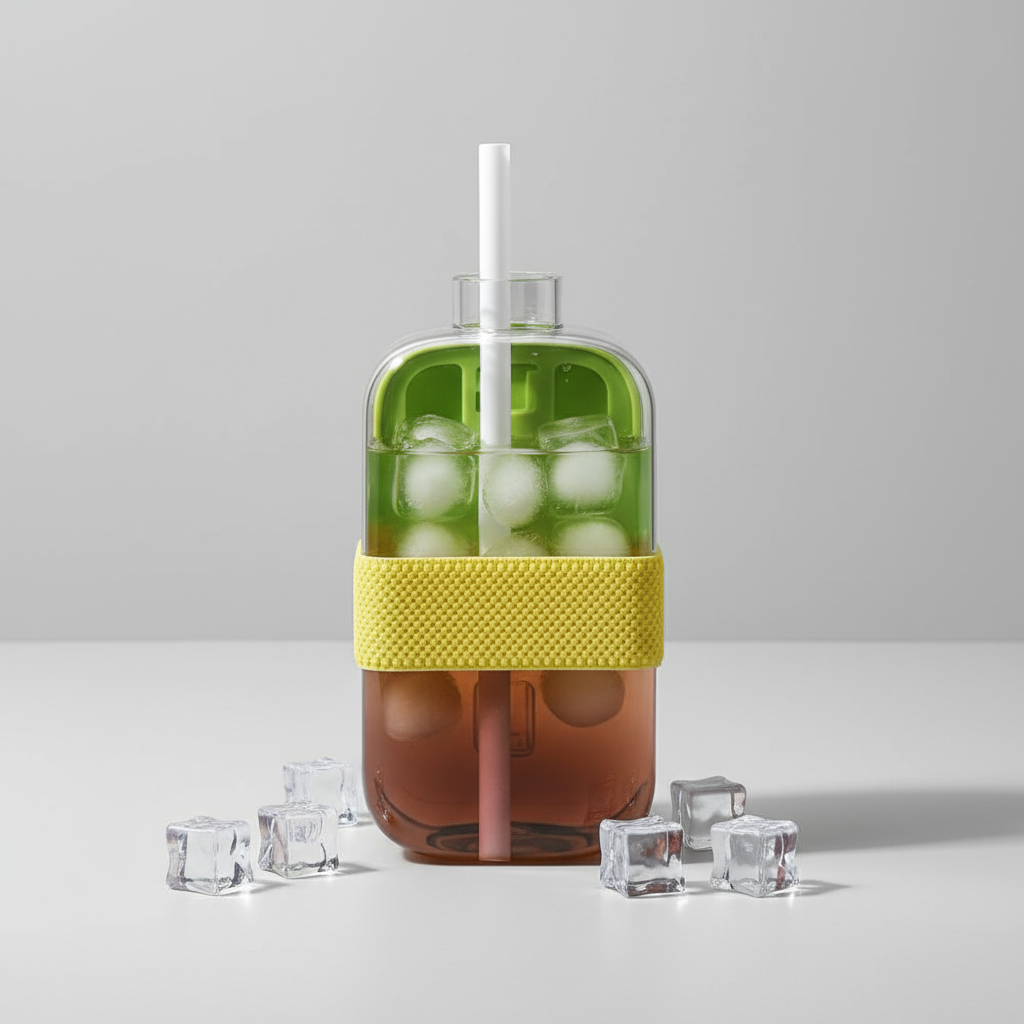 Ice Cube Bottle 800ml – 2-in-1 Ice Cube Tray & Water Bottle with Straw (Random Color-Pack of 1)