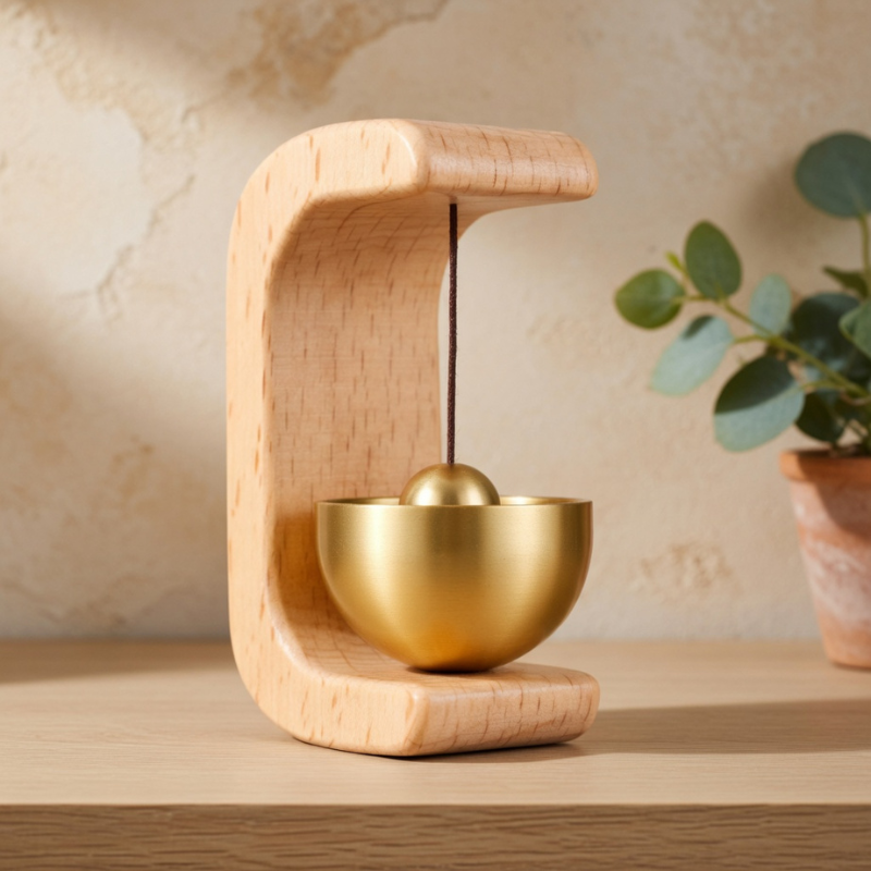 Japanese Style Musical Wooden Doorbell – Brass Bell Door Chime for Shops, Homes & Office Doors
