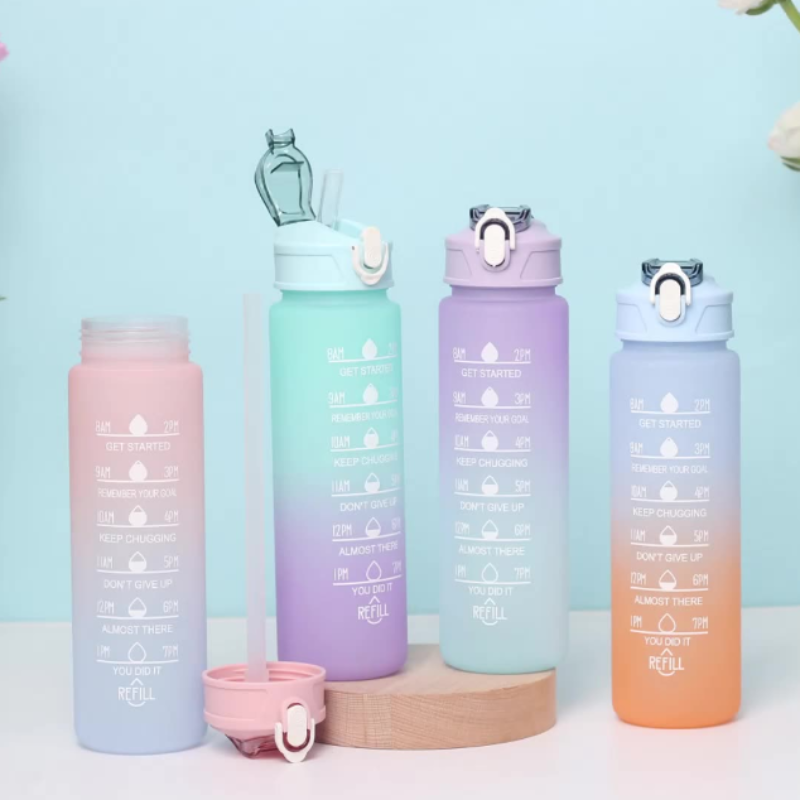 1000ml Motivational Water Bottle with Straw & Time Marker – Leak-Proof BPA-Free Tritan Bottle with 1-Click Open Lid for Gym, Sports, Office & Outdoor (Random Color – Pack of 1)