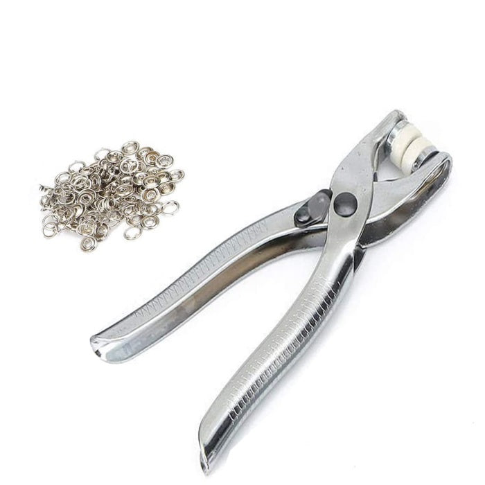 Grommet Setting Plier With 100pcs Grommet Stainless Steel Silver Button Thickened Pliers for Bag Shoes, Leather, Belt and Cloth Easy to Press Button