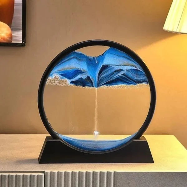 3D Moving Deep Sea Sandscape – Round Glass Flowing Sand Frame, Desktop Sand Art Toy & Relaxing Home/Office Decor (Pack of 1)