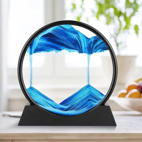 3D Moving Deep Sea Sandscape – Round Glass Flowing Sand Frame, Desktop Sand Art Toy & Relaxing Home/Office Decor (Pack of 1)