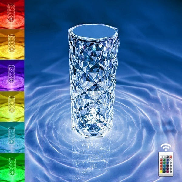 Rose Diamond Crystal Table Lamp | 16 Color Changing USB Rechargeable Touch Lamp | Elegant LED Night Lamp for Bedroom, Living Room & Party Decor (Without Remote)