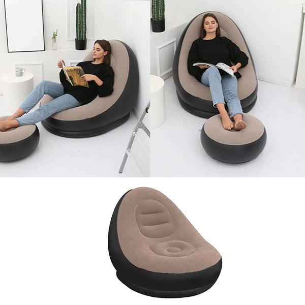 Air Inflatable Folding Sofa – Portable Leisure Sofa Chair with Footstool, Comfortable Inflatable Lounge Seat