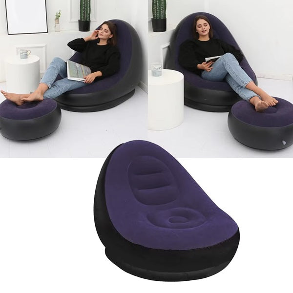 Air Inflatable Folding Sofa – Portable Leisure Sofa Chair with Footstool, Comfortable Inflatable Lounge Seat