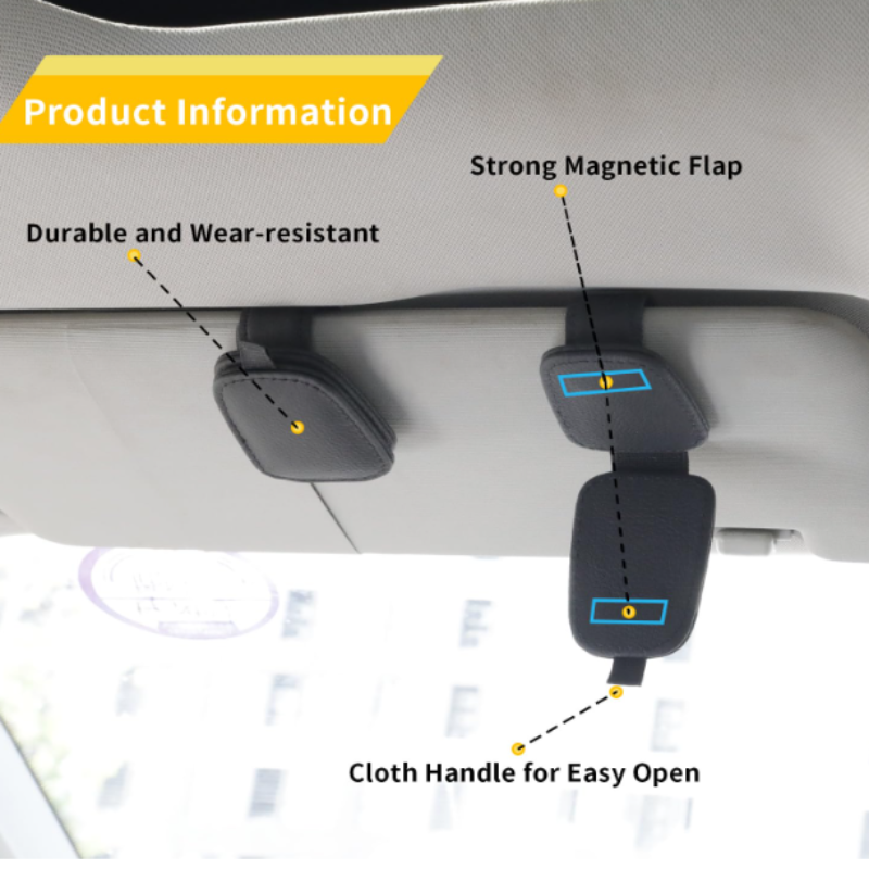 Magnetic Leather Sunglasses Holder for Car Visor – Eyeglass Clip & Ticket Card Holder | Car Interior Accessory (Pack of 1)