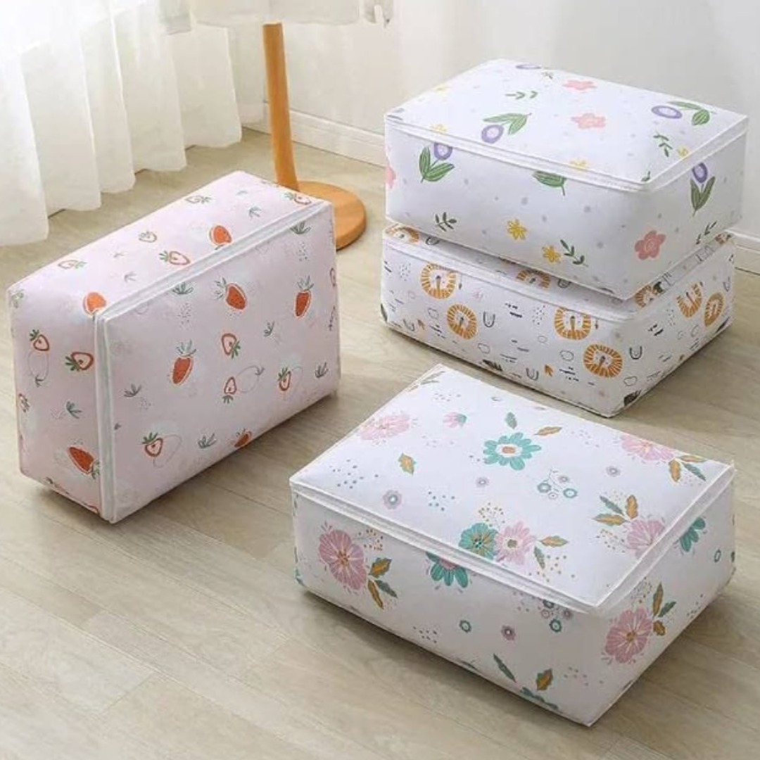 Medium Quilt Storage Bag – Foldable Clothes Organizer for Blanket, Pillow & Saree Storage (Random Color-Pack of 1)