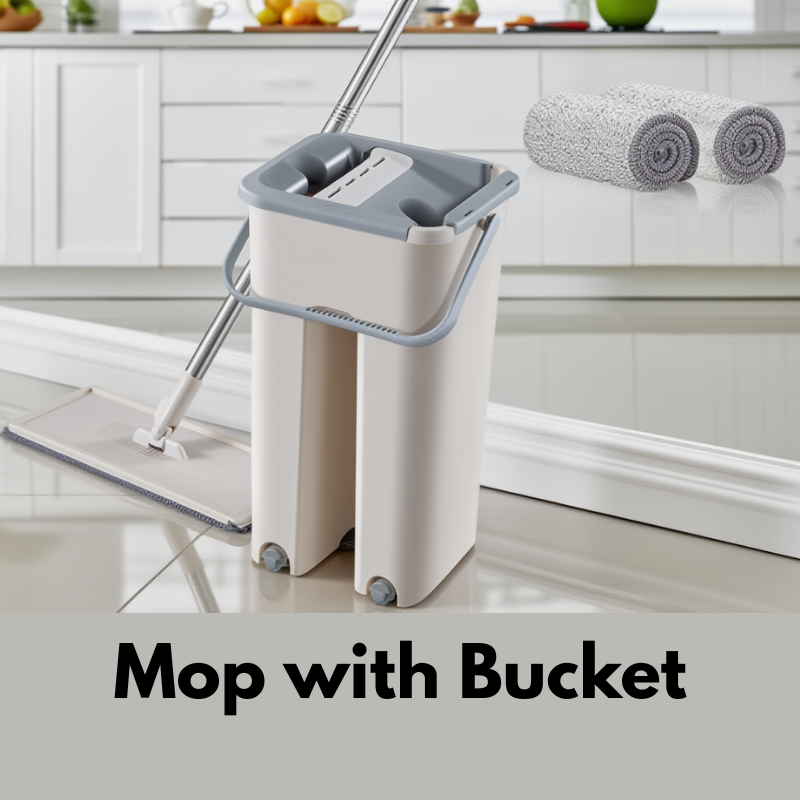 Mop with Bucket for Floor Cleaning – Flat Mop with Telescopic Stick, Wet & Dry Cleaning, Self-Clean System