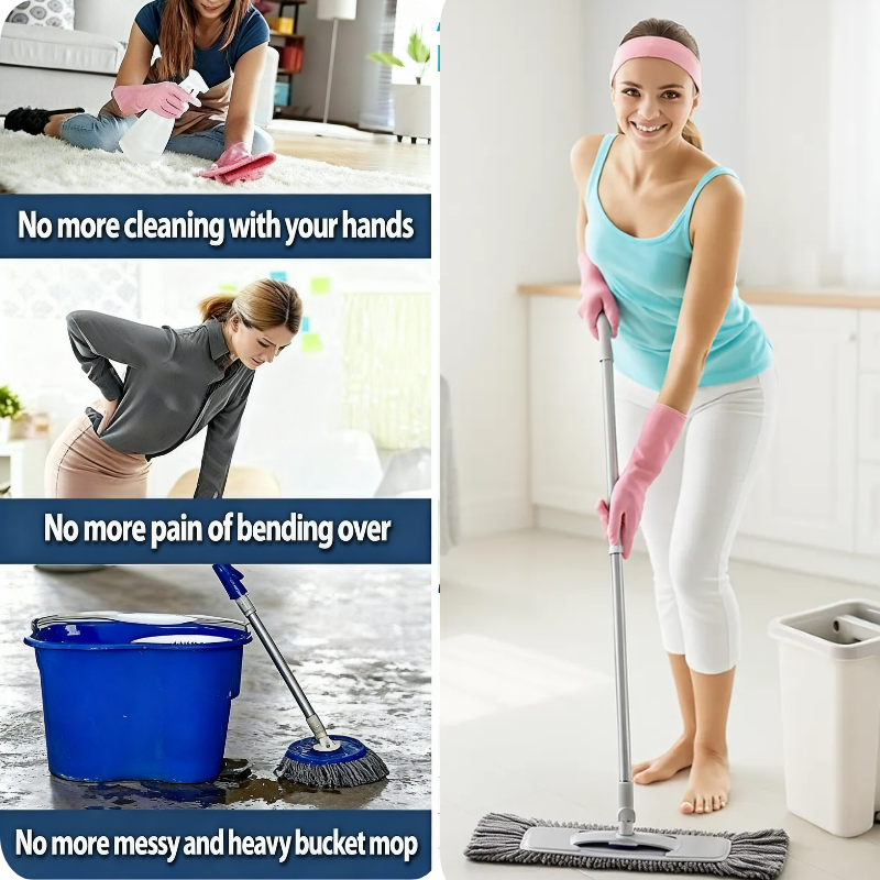 Mop with Bucket for Floor Cleaning – Flat Mop with Telescopic Stick, Wet & Dry Cleaning, Self-Clean System