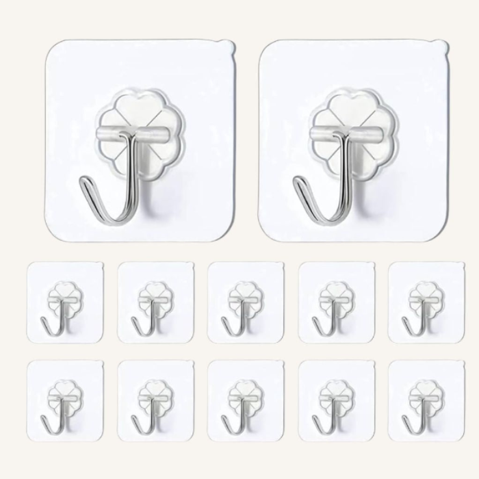 Multipurpose Self Adhesive Wall Hooks – Heavy Duty Transparent Sticker Hook for Home, Kitchen & Bathroom (Set of 10)