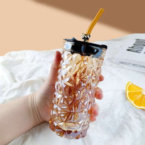 Bear Glass Tumbler with Straw - Cute Diamond Bear Design, Large Capacity, Stylish Office Water Cup, Perfect Gift for Hydration & Style, Bear Decor