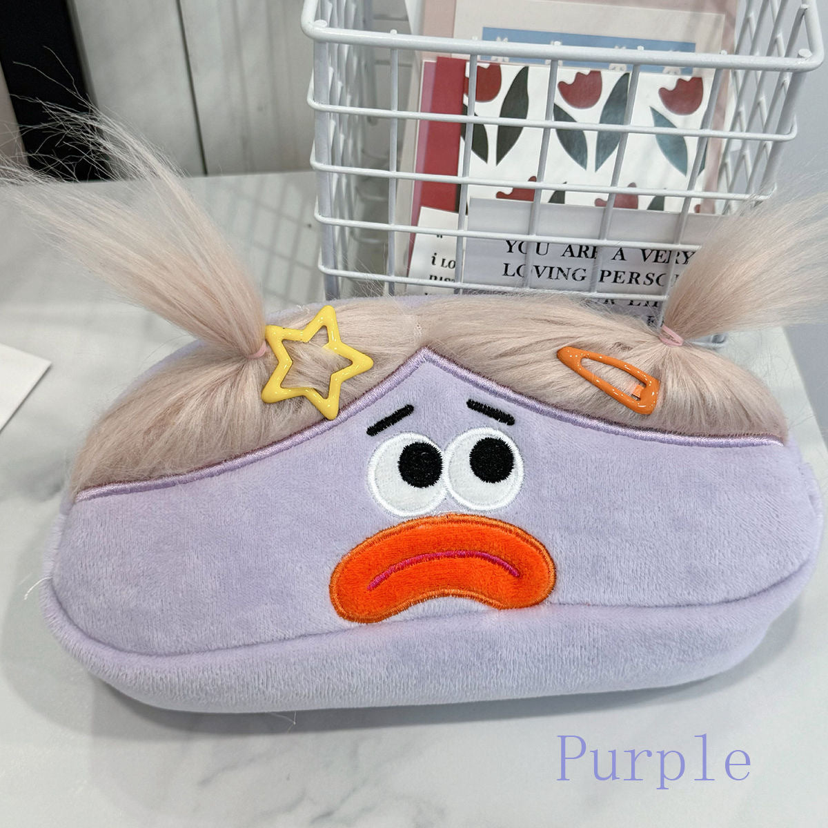 Funny Hairy Girl Pencil Case- With Accessories (Random Color)