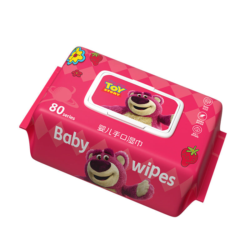 Strawberry Bear Baby Wet Wipes – 80 Pieces Family Pack for Hands & Mouth, Gentle & Moisturizing