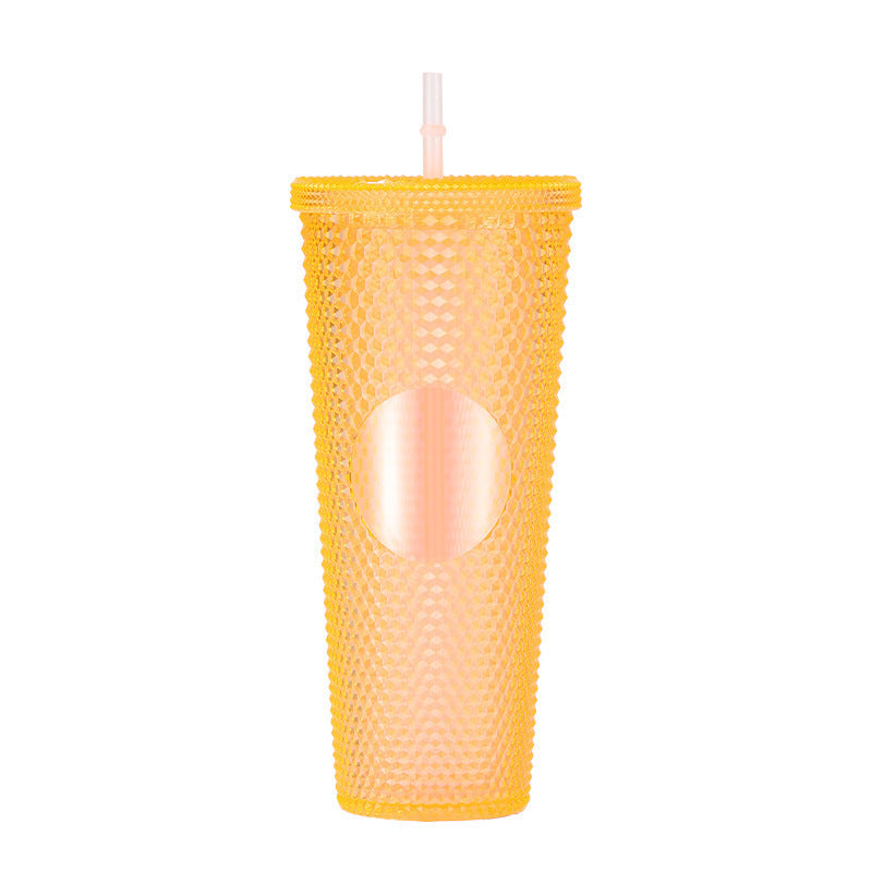 700ml Diamond Transparent Plastic Water Cup with Straw – Large Capacity Car & Travel Drink Bottle (Random Color) (Pack of 1)