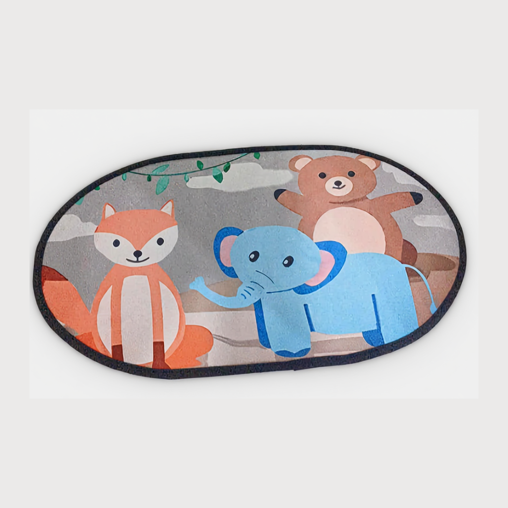 Cartoon Print Oval Mat – Soft, Non-Slip Floor Rug for Kids Room, Bathroom & Bedroom (Random Design- 60×35 cm)