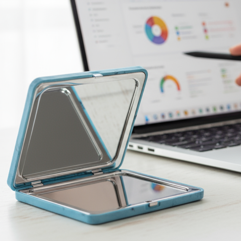 Ocean Print Rectangular Shape Diamond Mirror – Travel-friendly Elegant and Stylish Mirror ( Pack of 1 )