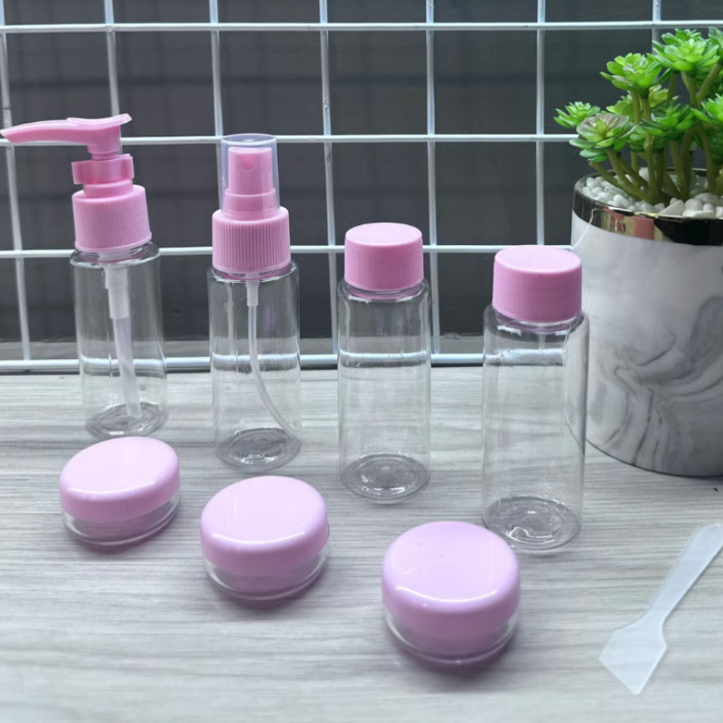 10-Piece Clear Travel Bottle Set – Refillable Leak-Proof Spray Bottles, Lotion Dispensers, Jars & Accessories for Toiletries & Cosmetics