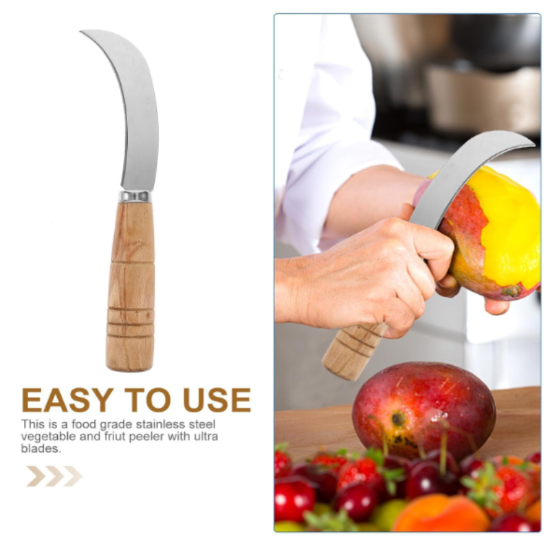 Stainless Steel Curved Vegetable & Fruit Knife – Sharp Cutting Blade with Comfortable Wooden Handle for Kitchen Use
