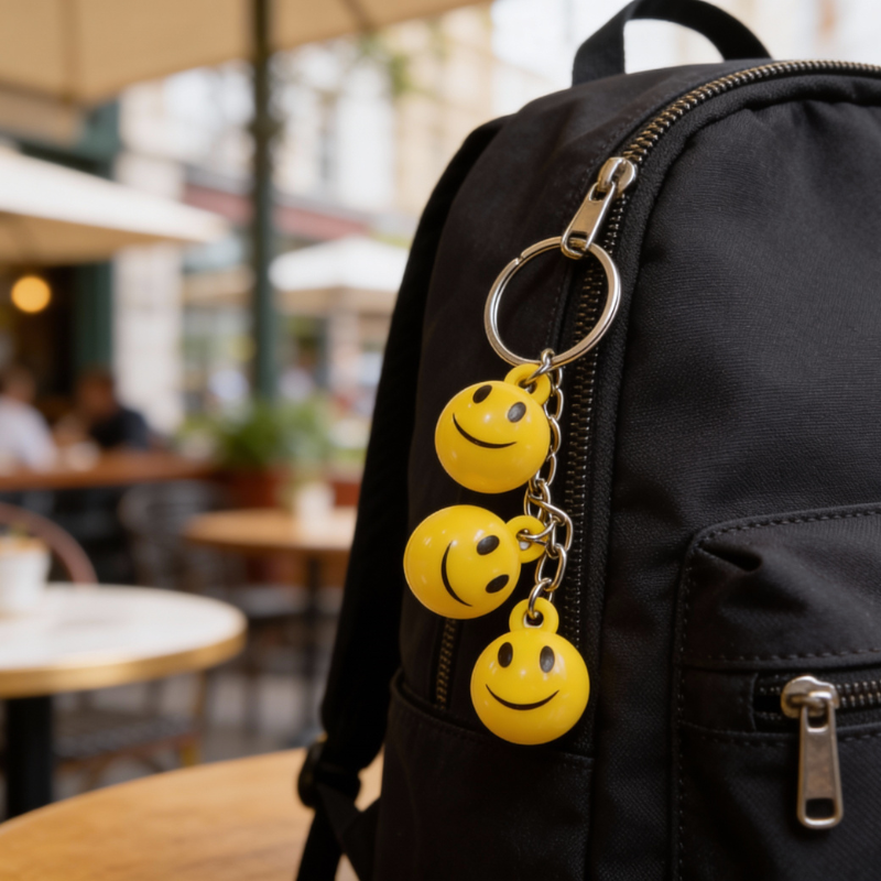 12 Pcs Triple Smiley Face Keychain – Cute Emoji Key Ring for Bags, Keys & Gifts (Faces Design)