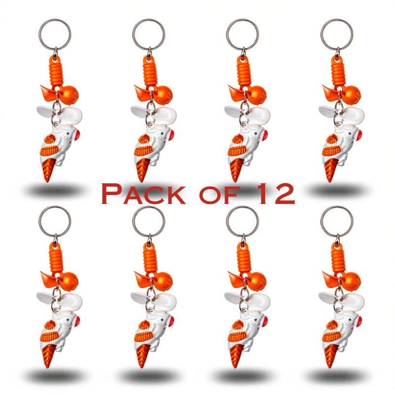 12 Pcs Cute Bird Keychain – White & Orange Bird Charm Key Ring for Keys, Bags & Gifts