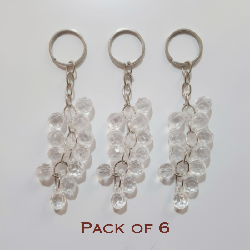 6 Pcs Clear Quartz Crystal Beaded Keychain – Natural Healing Stone Key Ring for Keys, Bags & Gifting