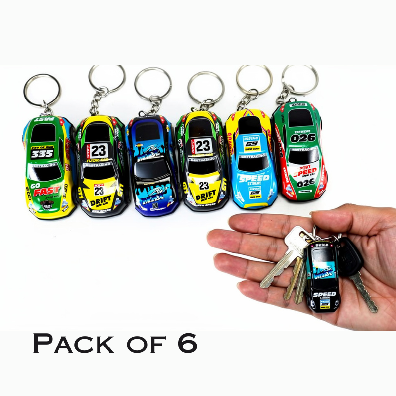 6 Pcs Toy Police Car Keychain for Kids – Mini Cop Car Key Ring | Cute Vehicle Key Holder for School Bags & Keys
