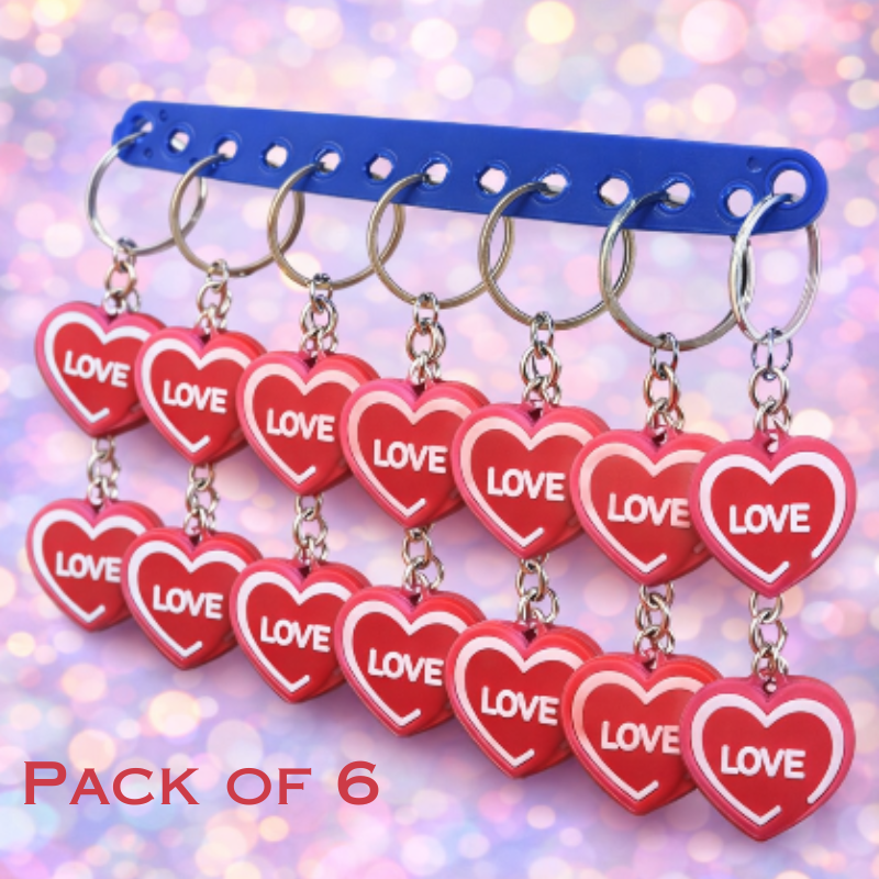 6 Pcs Heart-Shaped Rubber Keychain with “LOVE” Text – Cute & Durable Key Ring