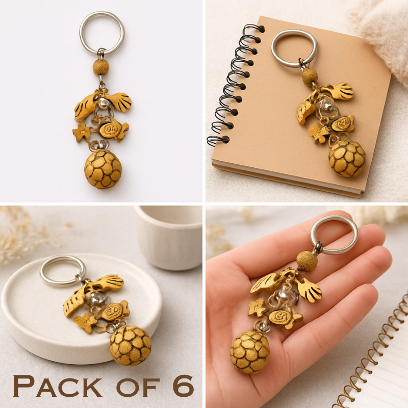 6 PcsMulti-Charm Keychain with Soccer Ball, Fish, Hand & Star Charms | Stylish Decorative Key Ring
