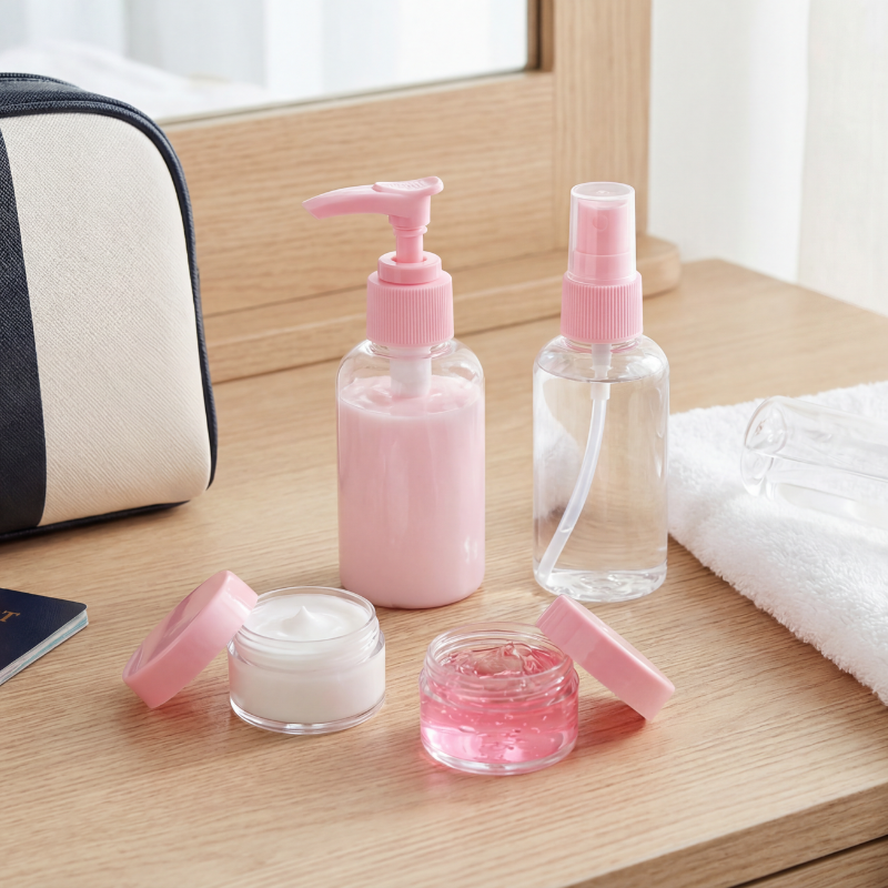 Clear Travel Toiletry Bottle Set – Reusable BPA-Free Plastic Pump, Spray & Lotion Containers with Spatula for Cosmetics & Skincare(Set of 6 Pcs)