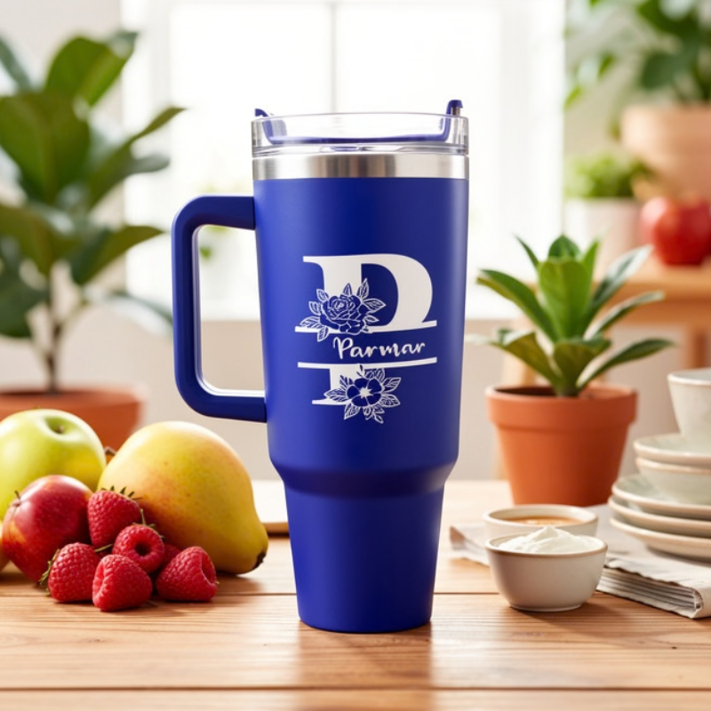 Personalized 1200ml Tumbler with Floral Initial & Name – Custom Stainless Steel Insulated Water Cup