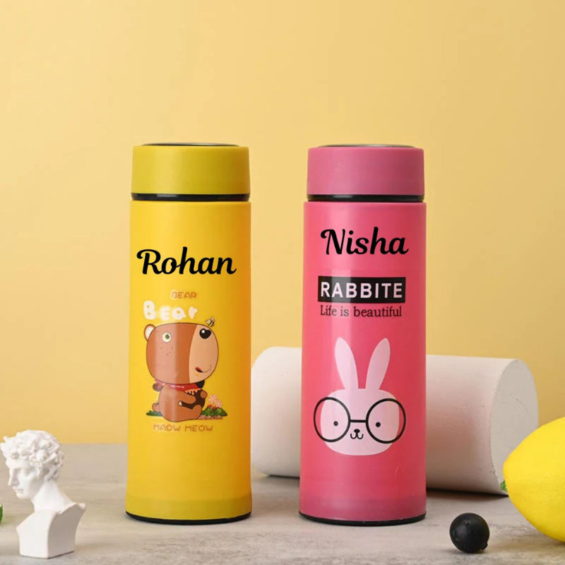 Personalized 400ml Glass Water Bottle with Name – Custom Printed Reusable Bottle | Aesthetic Leakproof Drink Bottle for Daily Use (Random Color-Pack of 1)